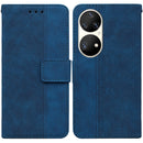 For Huawei P50 Pro Geometric Embossed Leather Phone Case(Blue)