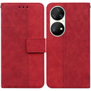 For Huawei P50 Pro Geometric Embossed Leather Phone Case(Red)