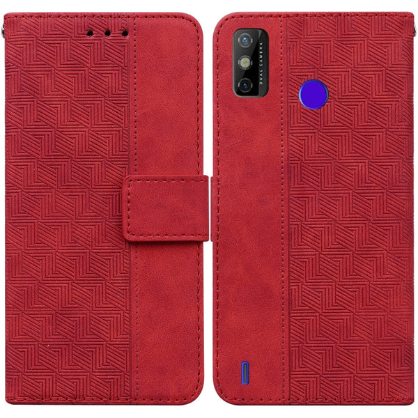 For Tecno Spark Go 2020 / Spark 6 Go Geometric Embossed Leather Phone Case(Red)