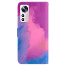 For Xiaomi 12 Pro Watercolor Pattern Horizontal Flip Leather Phone Case(Purple Red)