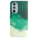 For Motorola Moto G22 Watercolor Pattern Horizontal Flip Leather Phone Case(Cyan Green)