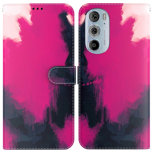 For Motorola Moto G22 Watercolor Pattern Horizontal Flip Leather Phone Case(Berry Color)