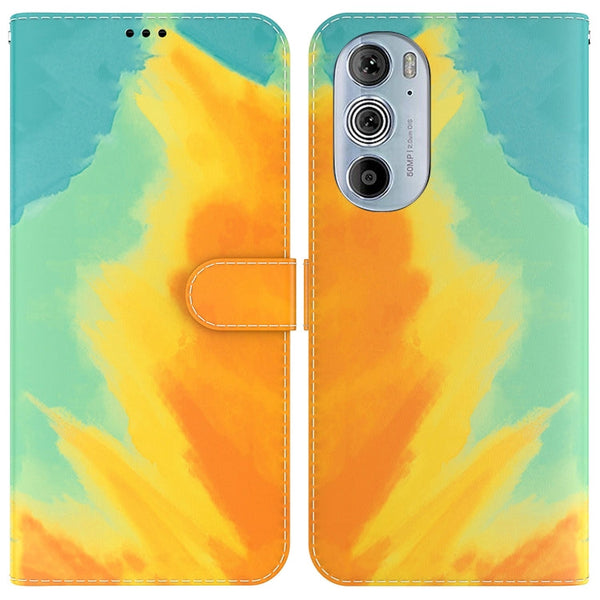 For Motorola Moto G22 Watercolor Pattern Horizontal Flip Leather Phone Case(Autumn Leaf Color)