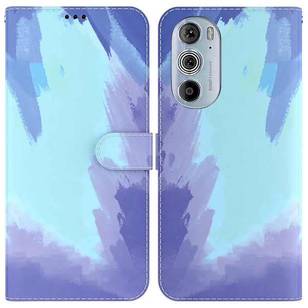 For Motorola Moto G22 Watercolor Pattern Horizontal Flip Leather Phone Case(Winter Snow)