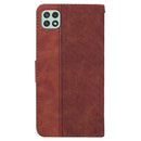 For Samsung Galaxy A22 5G Geometric Embossed Leather Phone Case(Brown)
