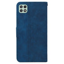 For Samsung Galaxy A22 5G Geometric Embossed Leather Phone Case(Blue)