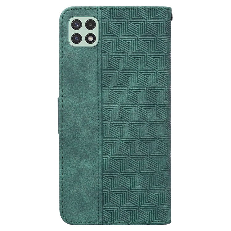 For Samsung Galaxy A22 5G Geometric Embossed Leather Phone Case(Green)