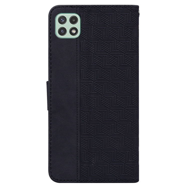 For Samsung Galaxy A22 5G Geometric Embossed Leather Phone Case(Black)