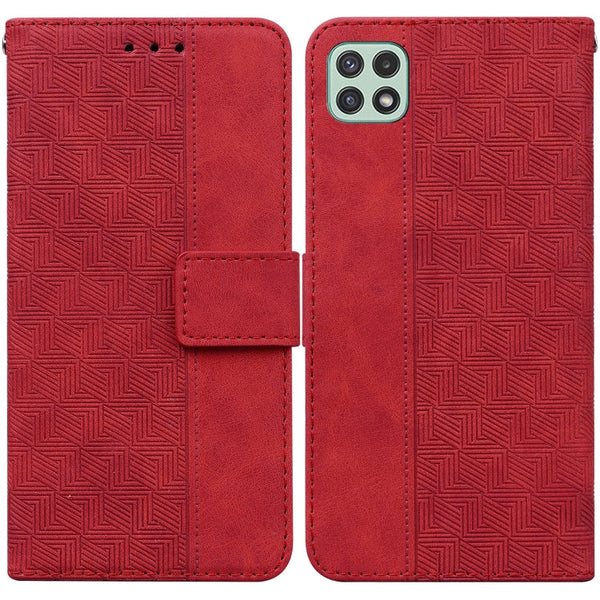 For Samsung Galaxy A22 5G Geometric Embossed Leather Phone Case(Red)