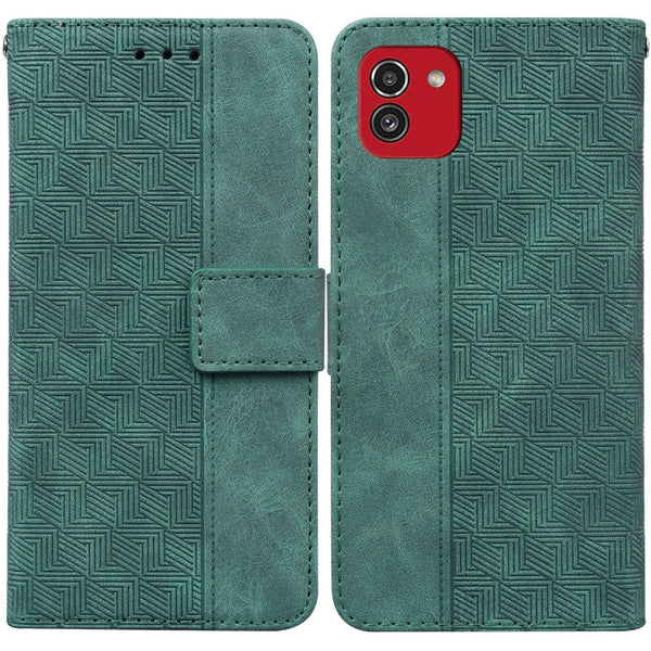 For Samsung Galaxy A03 164mm Geometric Embossed Leather Phone Case(Green)