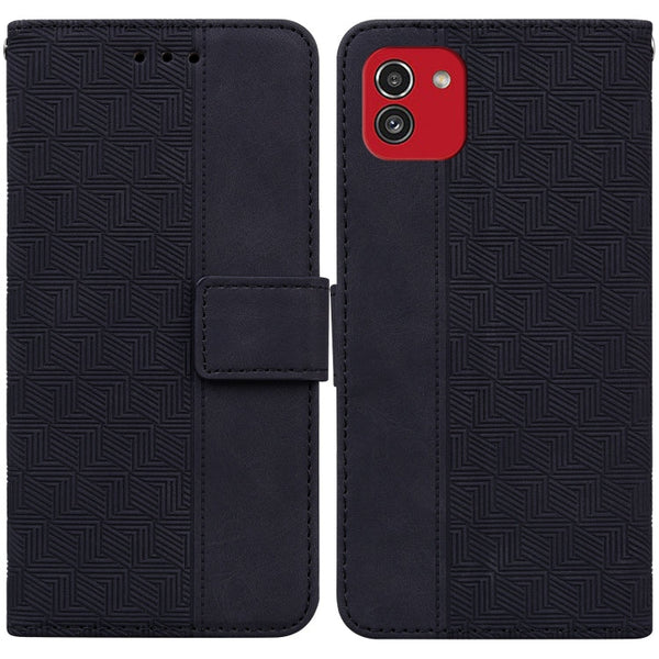 For Samsung Galaxy A03 164mm Geometric Embossed Leather Phone Case(Black)