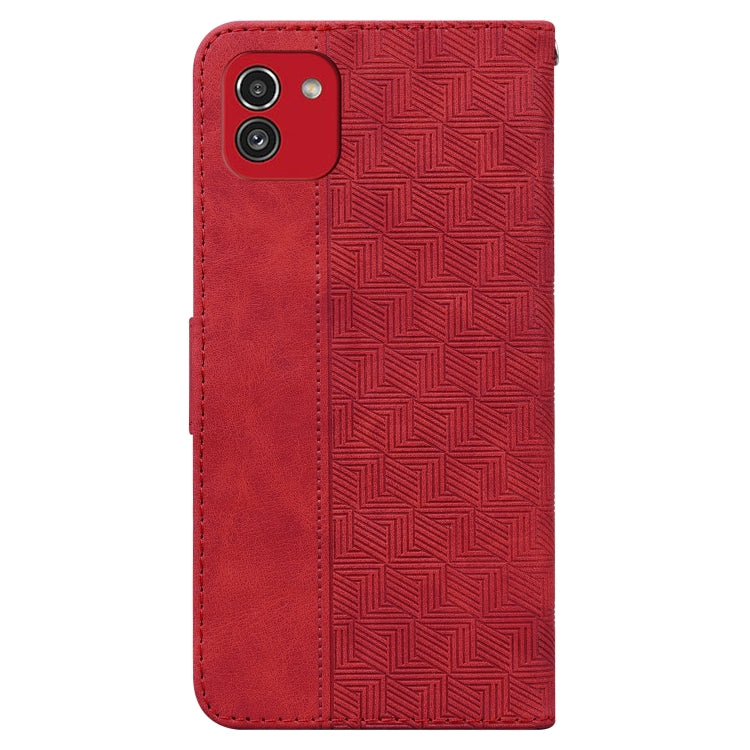 For Samsung Galaxy A03 164mm Geometric Embossed Leather Phone Case(Red)