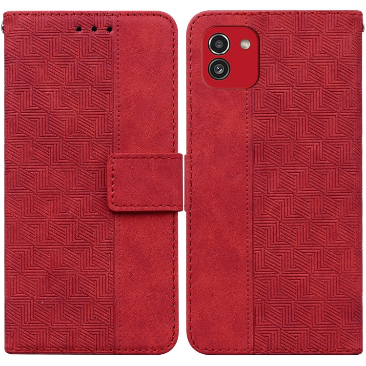 For Samsung Galaxy A03 164mm Geometric Embossed Leather Phone Case(Red)