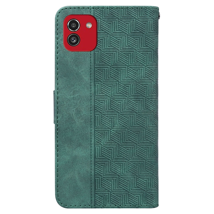 For Samsung Galaxy A03 166mm Geometric Embossed Leather Phone Case(Green)