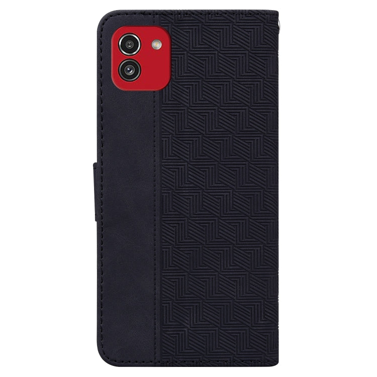For Samsung Galaxy A03 166mm Geometric Embossed Leather Phone Case(Black)