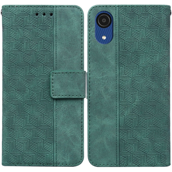 For Samsung Galaxy A03 Core Geometric Embossed Leather Phone Case(Green)