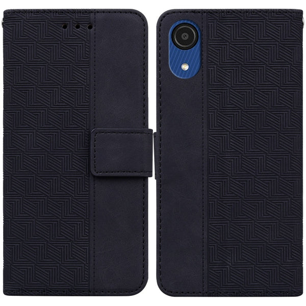 For Samsung Galaxy A03 Core Geometric Embossed Leather Phone Case(Black)
