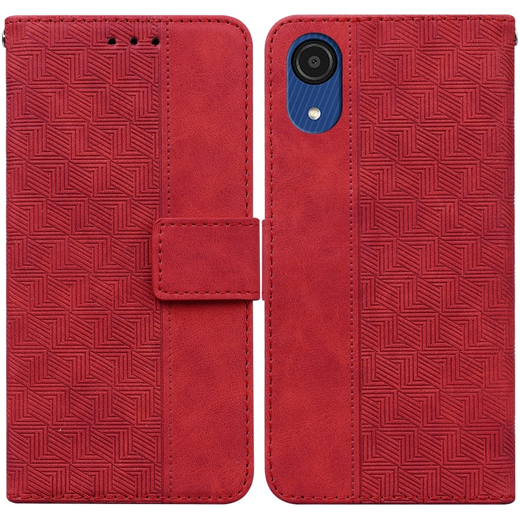For Samsung Galaxy A03 Core Geometric Embossed Leather Phone Case(Red)