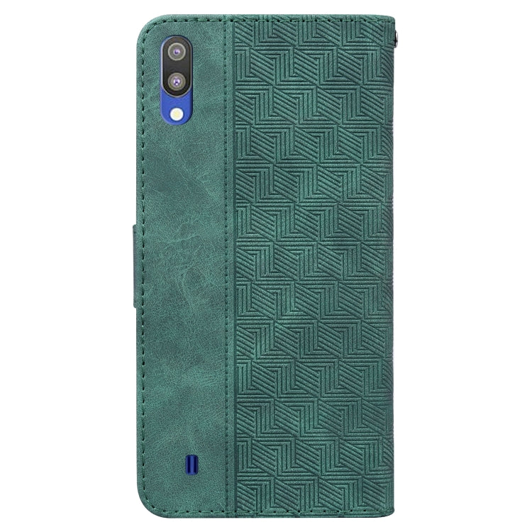 For Samsung Galaxy A10 / M10 Geometric Embossed Leather Phone Case(Green)