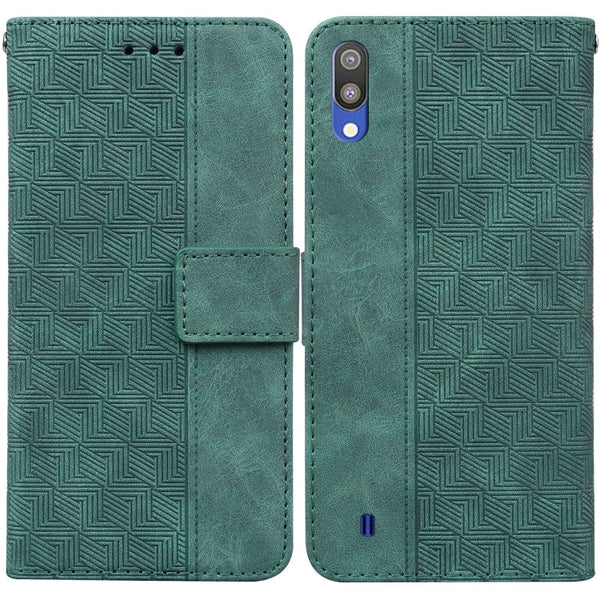 For Samsung Galaxy A10 / M10 Geometric Embossed Leather Phone Case(Green)
