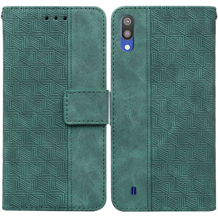 For Samsung Galaxy A10 / M10 Geometric Embossed Leather Phone Case(Green)