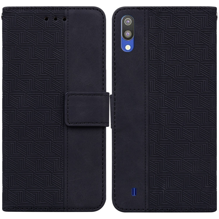For Samsung Galaxy A10 / M10 Geometric Embossed Leather Phone Case(Black)