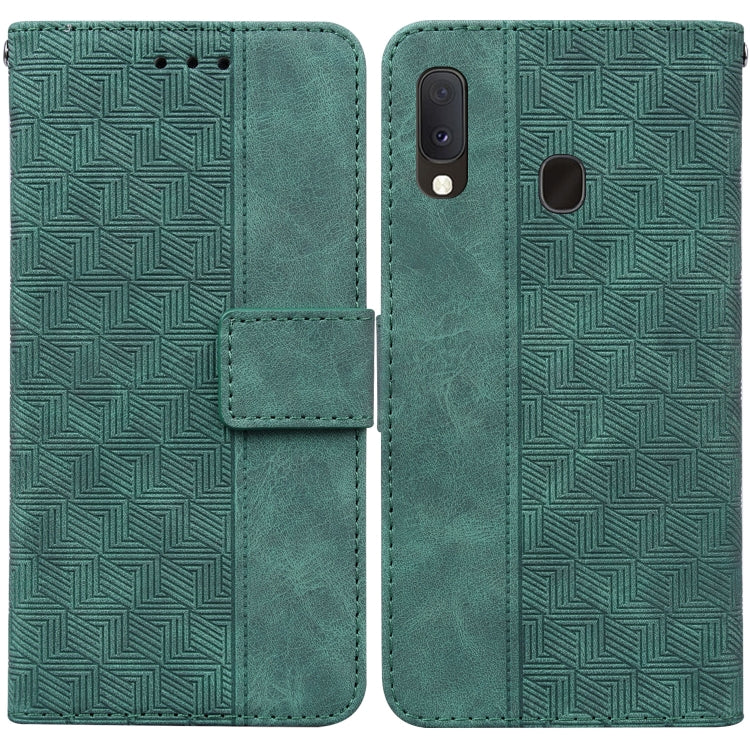 For Samsung Galaxy A10e / A20e Geometric Embossed Leather Phone Case(Green)