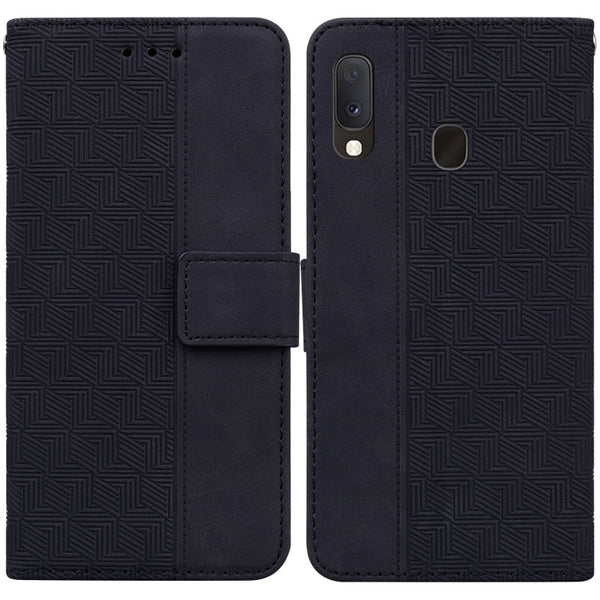 For Samsung Galaxy A10e / A20e Geometric Embossed Leather Phone Case(Black)