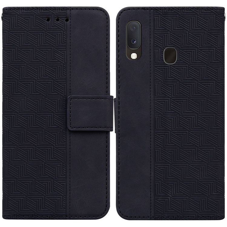 For Samsung Galaxy A10e / A20e Geometric Embossed Leather Phone Case(Black)