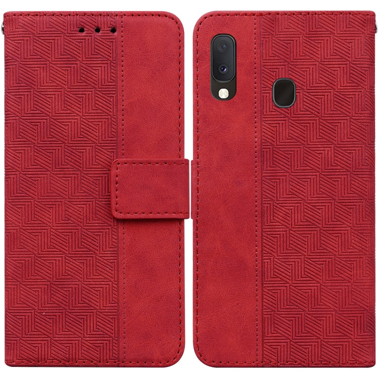 For Samsung Galaxy A10e / A20e Geometric Embossed Leather Phone Case(Red)