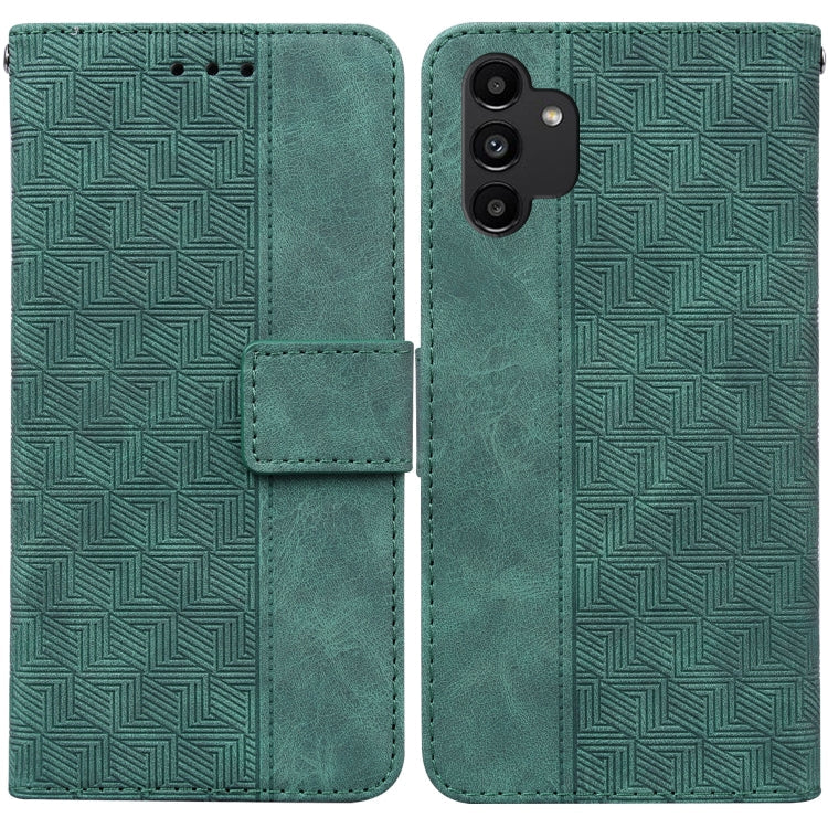 For Samsung Galaxy A13 4G Geometric Embossed Leather Phone Case(Green)