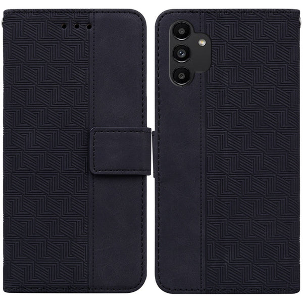 For Samsung Galaxy A13 4G Geometric Embossed Leather Phone Case(Black)