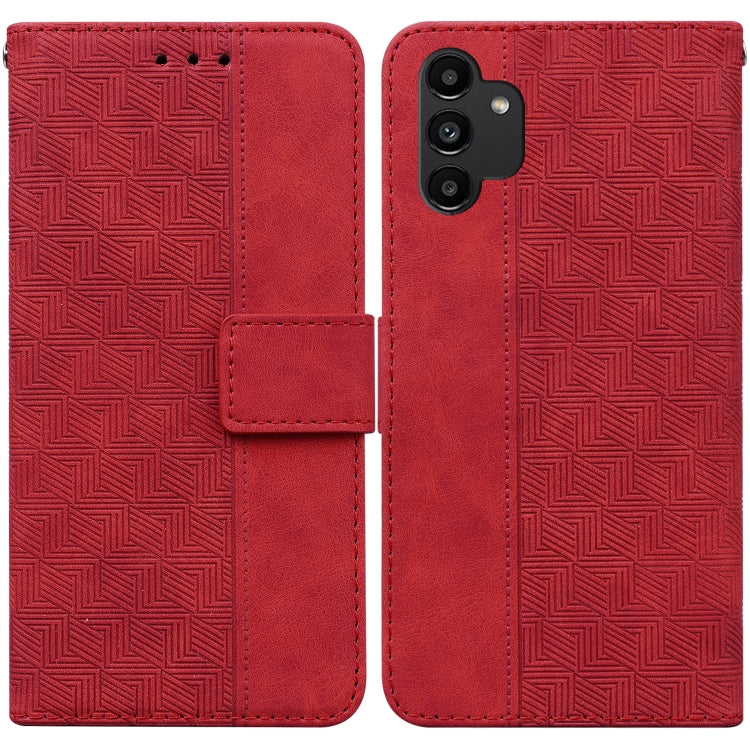 For Samsung Galaxy A13 4G Geometric Embossed Leather Phone Case(Red)