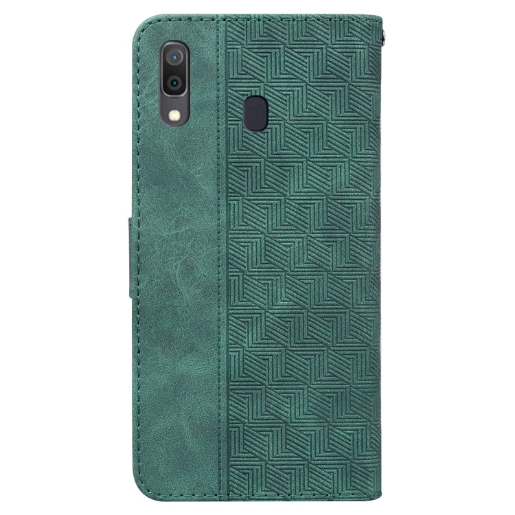For Samsung Galaxy A20 / A30 Geometric Embossed Leather Phone Case(Green)