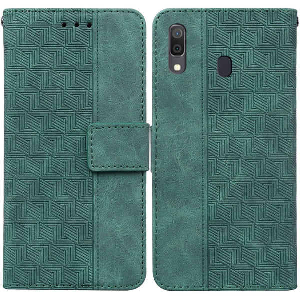 For Samsung Galaxy A20 / A30 Geometric Embossed Leather Phone Case(Green)