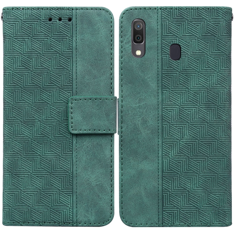For Samsung Galaxy A20 / A30 Geometric Embossed Leather Phone Case(Green)