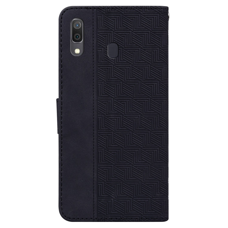 For Samsung Galaxy A20 / A30 Geometric Embossed Leather Phone Case(Black)