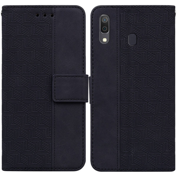 For Samsung Galaxy A20 / A30 Geometric Embossed Leather Phone Case(Black)