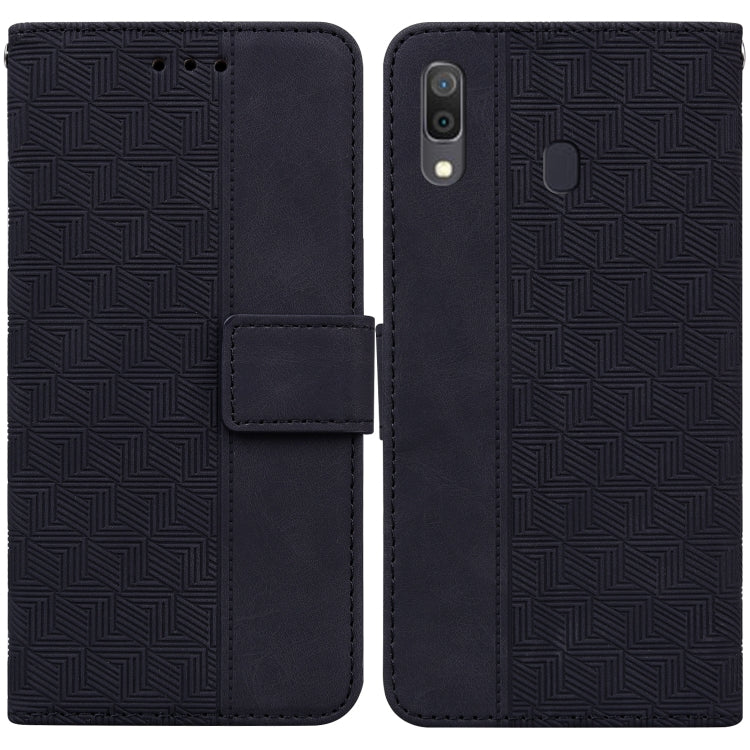 For Samsung Galaxy A20 / A30 Geometric Embossed Leather Phone Case(Black)