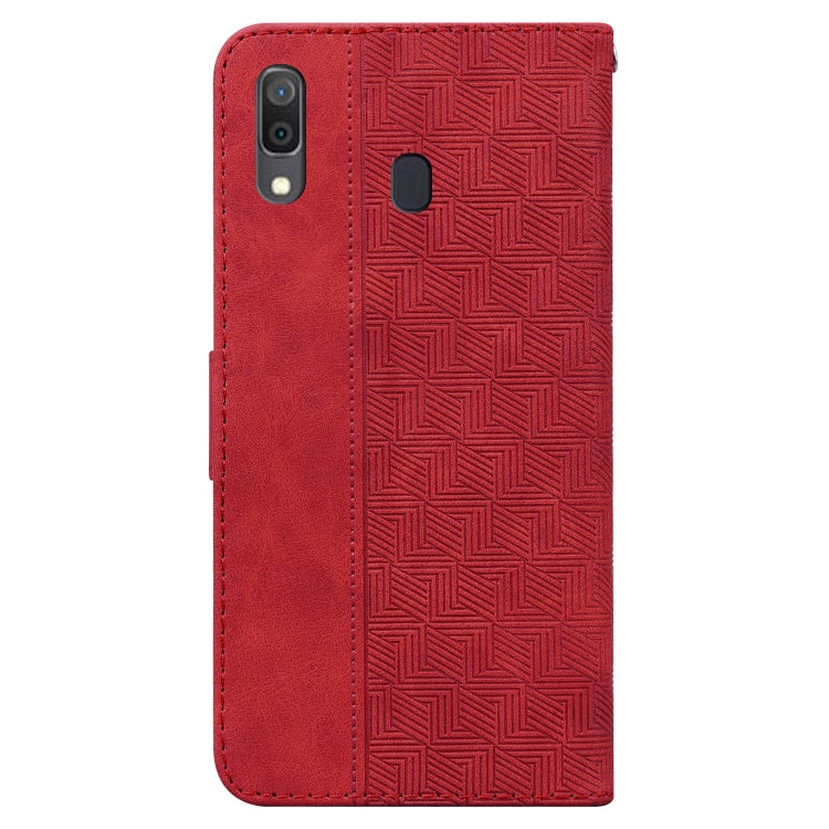 For Samsung Galaxy A20 / A30 Geometric Embossed Leather Phone Case(Red)