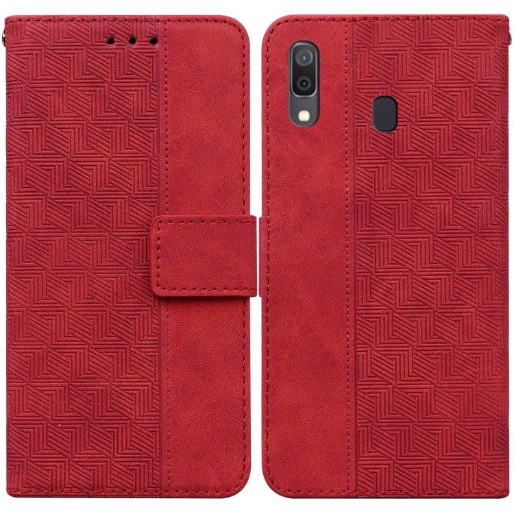 For Samsung Galaxy A20 / A30 Geometric Embossed Leather Phone Case(Red)