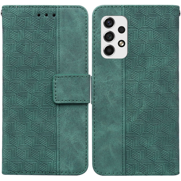 For Samsung Galaxy A33 5G Geometric Embossed Leather Phone Case(Green)