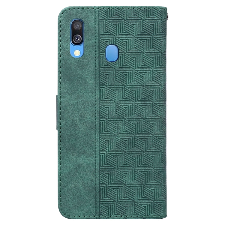 For Samsung Galaxy A40 Geometric Embossed Leather Phone Case(Green)