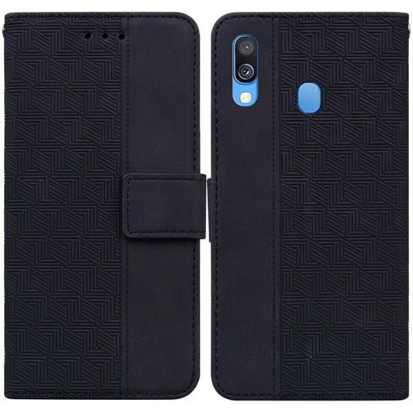 For Samsung Galaxy A40 Geometric Embossed Leather Phone Case(Black)