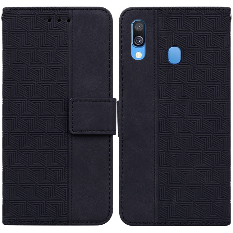For Samsung Galaxy A40 Geometric Embossed Leather Phone Case(Black)