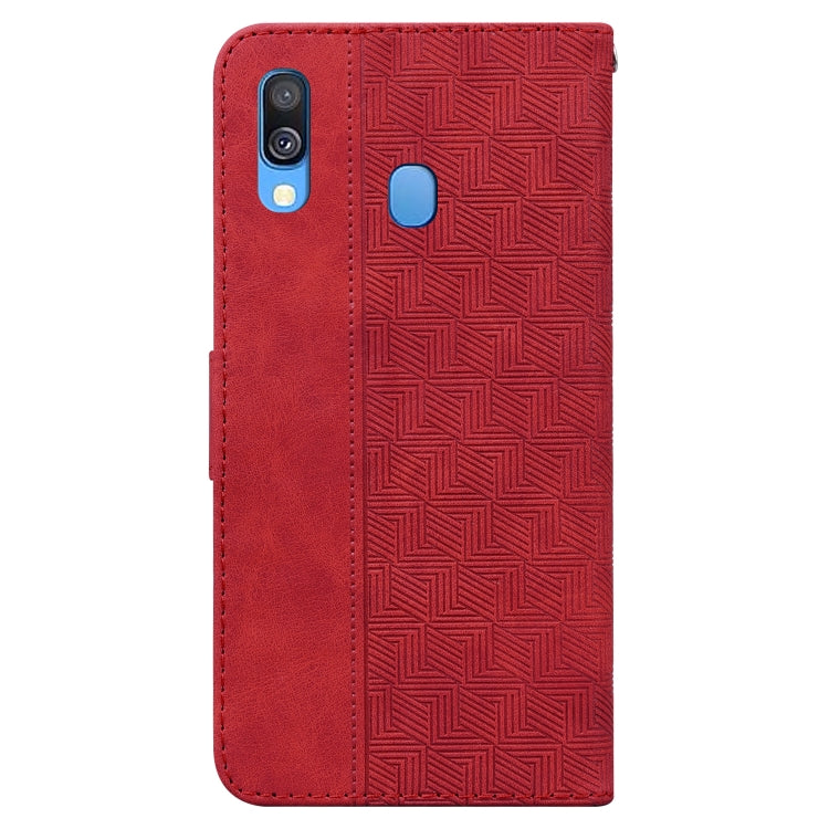 For Samsung Galaxy A40 Geometric Embossed Leather Phone Case(Red)