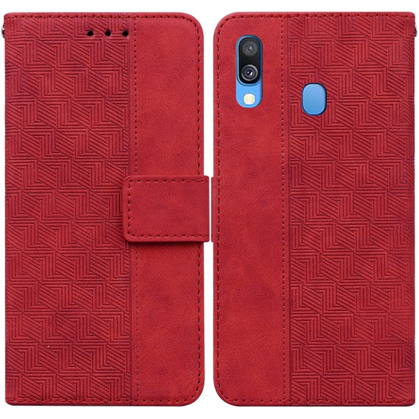 For Samsung Galaxy A40 Geometric Embossed Leather Phone Case(Red)