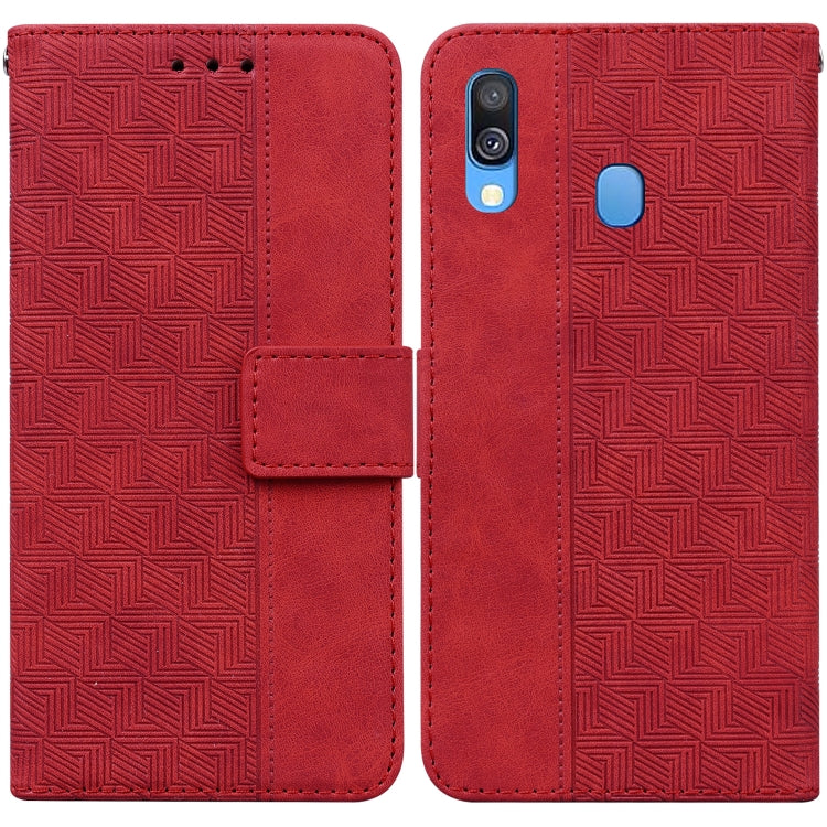 For Samsung Galaxy A40 Geometric Embossed Leather Phone Case(Red)