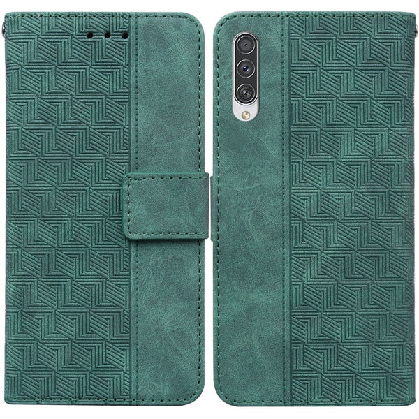 For Samsung Galaxy A50 / A30s / A50s Geometric Embossed Leather Phone Case(Green)