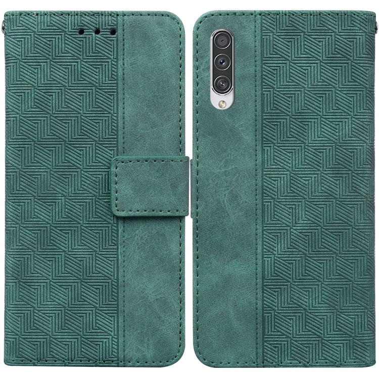 For Samsung Galaxy A50 / A30s / A50s Geometric Embossed Leather Phone Case(Green)